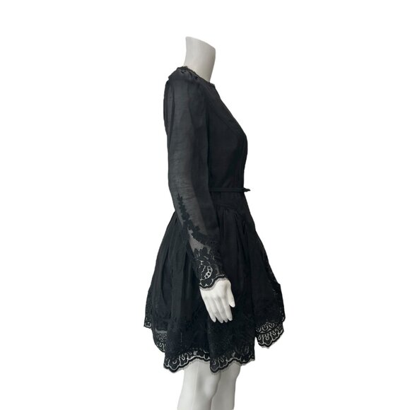 $1750 Zimmermann Black Embroidered Linen Silk Mini Hypnotic Dress size 2/Medium - Picture 8 of 13